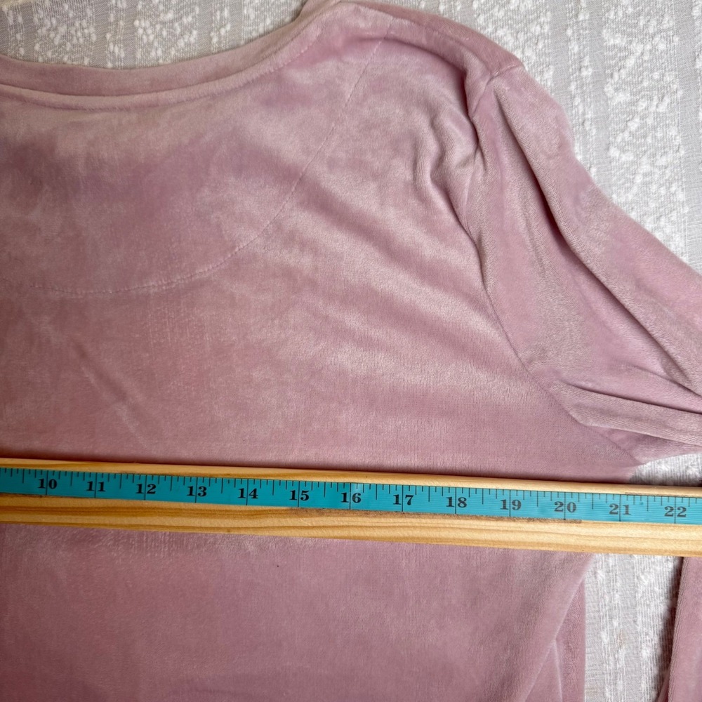 Juicy Couture Velour Pullover Sweater Pink Rhinestone Logo Crewneck Size M Y2K - Picture 6 of 16